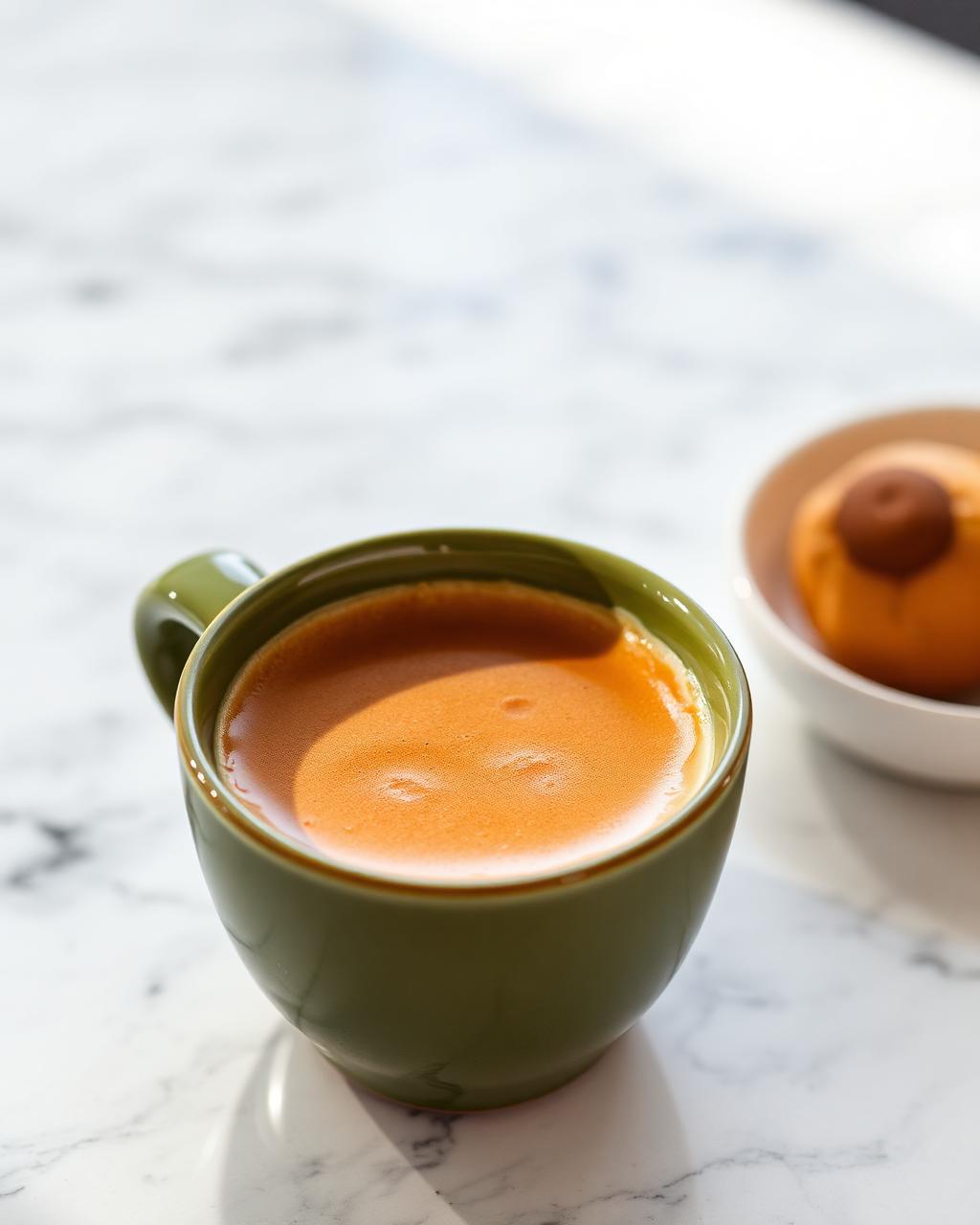 Espresso in een olijfgroene keramische kop